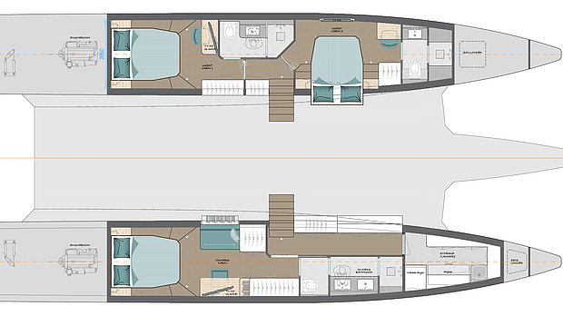 Example of a layout for the cabindeck of Catmar Range Explorer 58 Sail.