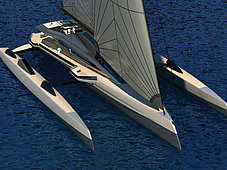 Sailing trimaran blue coast 160 - view from front with sails and wings