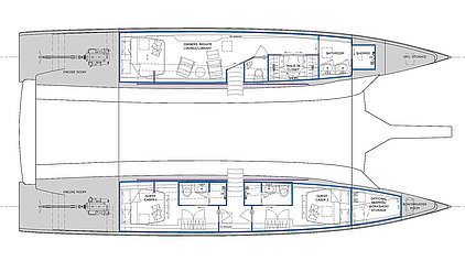 Sailing catamar explorer 64 - layout lower deck