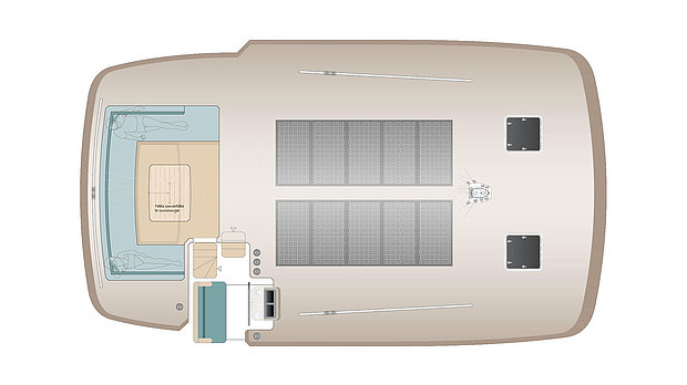 Example for a design of the sundeck and solar panels of the Catmar Explorer 58