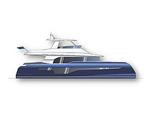 Motor catamaran blue coast 58 power - side view to trawler exterior design