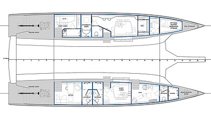 Sailing catamar explorer 57 - alternative layout of cabin deck